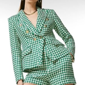 Karen Millen set blazer& Skirt houndstooth golden buttons green/off white size 8